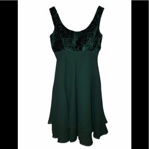 Emerald green dress with sheer wrap